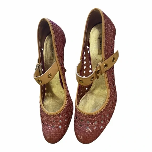 Miu Miu Vintage woven leather Mary Jane pumps. Size 38.5 - Picture 3 of 11